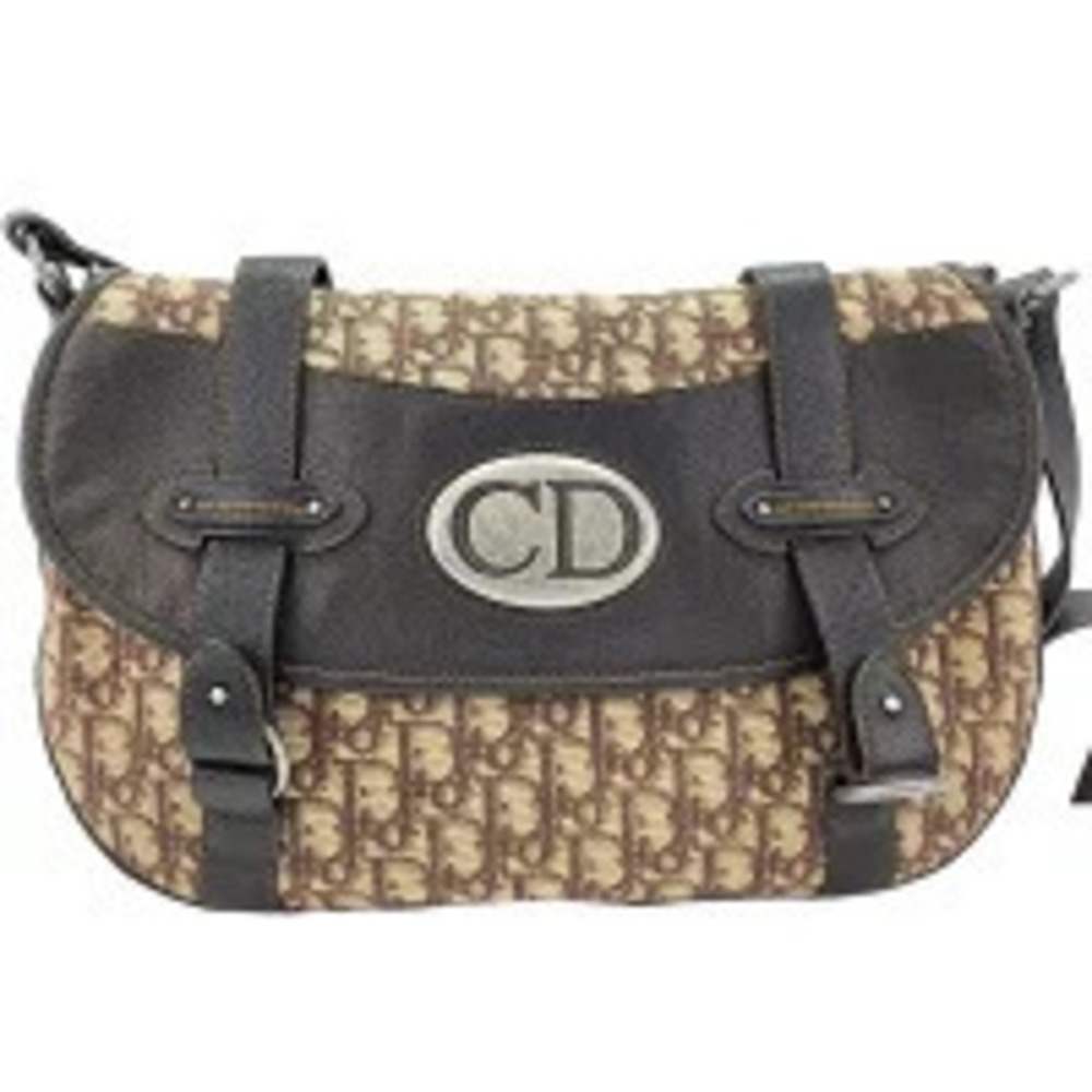 Christian Dior Leather Canvas Shoulder Bag Brown